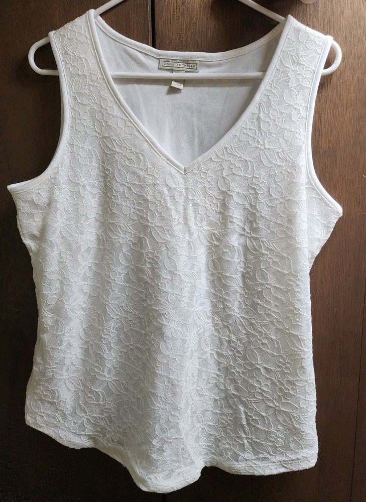 Dana Buchman Brand  White Lace Tank Top - Size Large - Womens