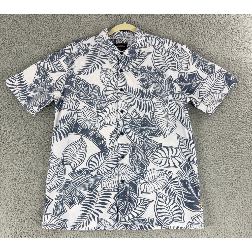 Quiksilver Waterman Shirt Mens Medium White Blue Tropical Leaf Modal Aloha
