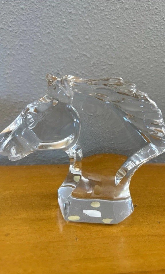 Baccarat Clear Crystal Horse's Head Sculpture. Made in France
