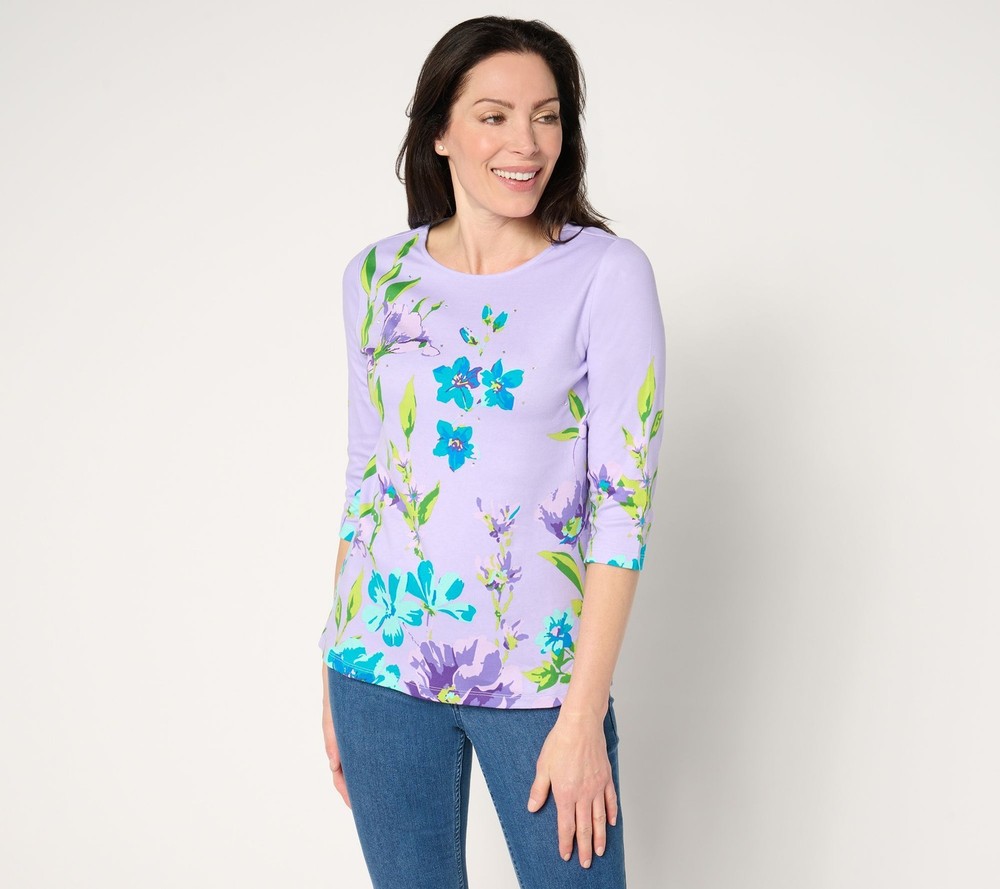 Quacker Factory Women's Top Sz 2XS (XXS) Wildflower Printed Sleeve Purple