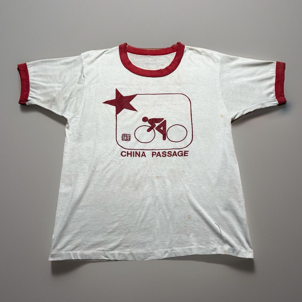 Vintage 70s 80s China Passage “Drive Safe” Bike Cycling Race Shirt Size Large