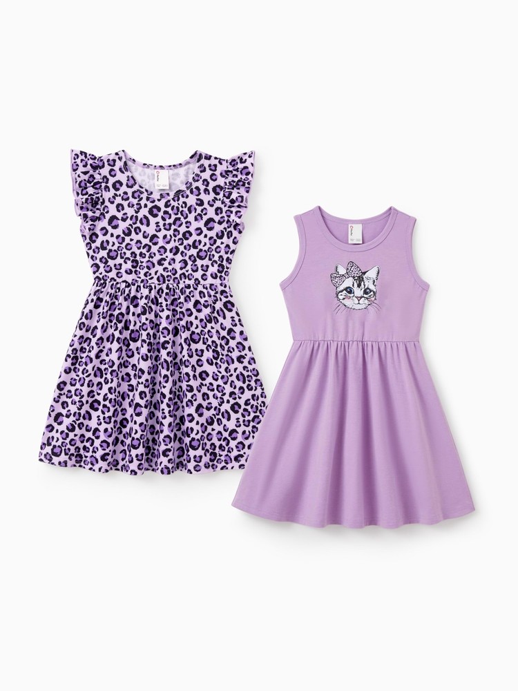 Toddler & Little Girl Ruffle Sleeve Dresses 2 Pack, Summer Twirl Dress Set fo...