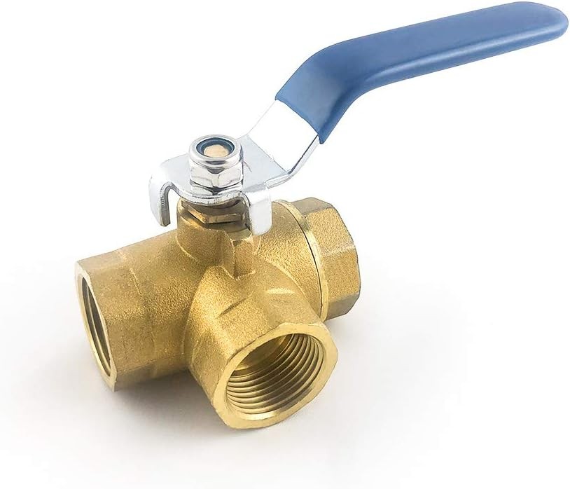 QWORK Series 3-Way L-Port Ball Valve Lever Handle NPT Female Made of Brass