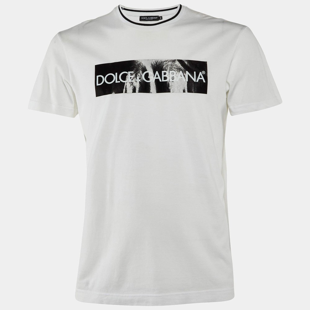 Dolce Gabbana WhiteBlack Logo Print Cotton Crew Neck TShirt S