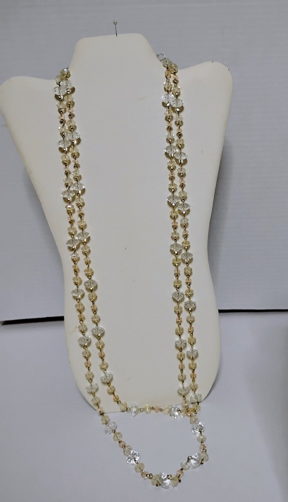 Vintage Crystal Fauceted Plastic Beaded Double Strand Necklace Drop Length 20