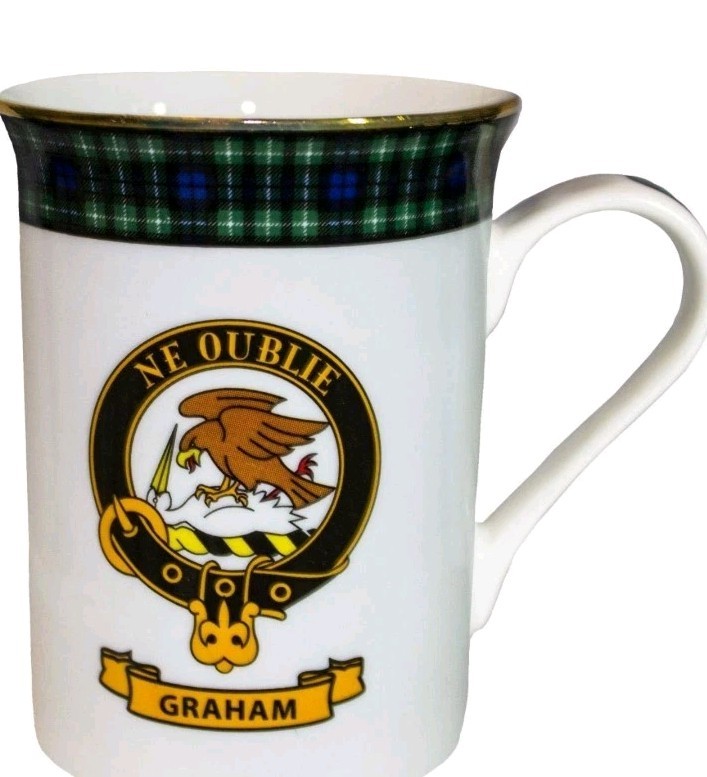 Coffee Mug Graham Clan Crest Gold Rim Scottish Made Bone China