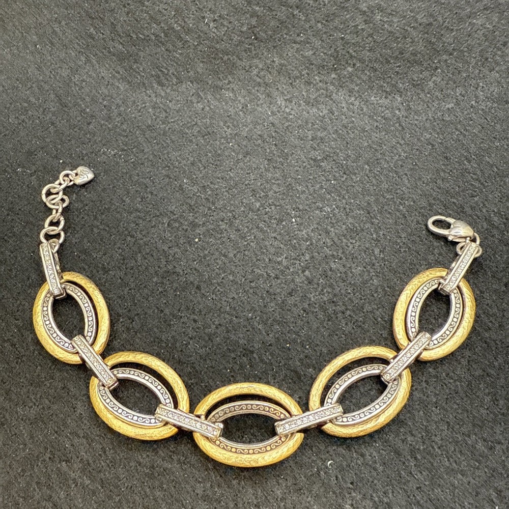 Vintage Brighton Two Tone Silver Gold Hammered Oval Link Bracelet