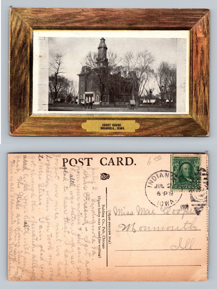 Indianola, IA-Iowa, Courthouse Tall Clock Tower Trees Vintage Postcard