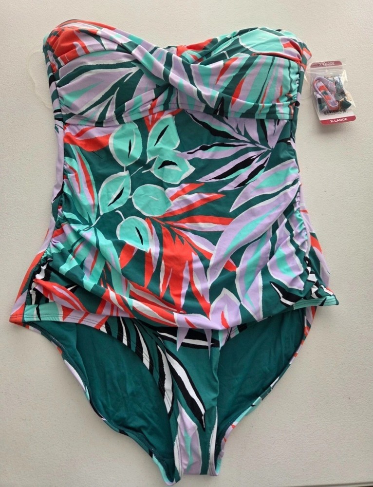 Anne Cole Women Swimsuit XL Zesty Tropical Twist Front One Piece NWT