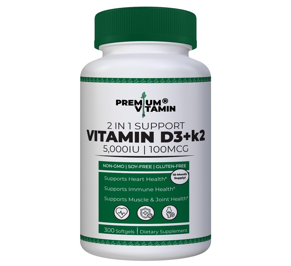 Vitamin D3(5000IU) K2(MK7) 100 MCG Supplement, 300 Softgels, Immune Heart Joint