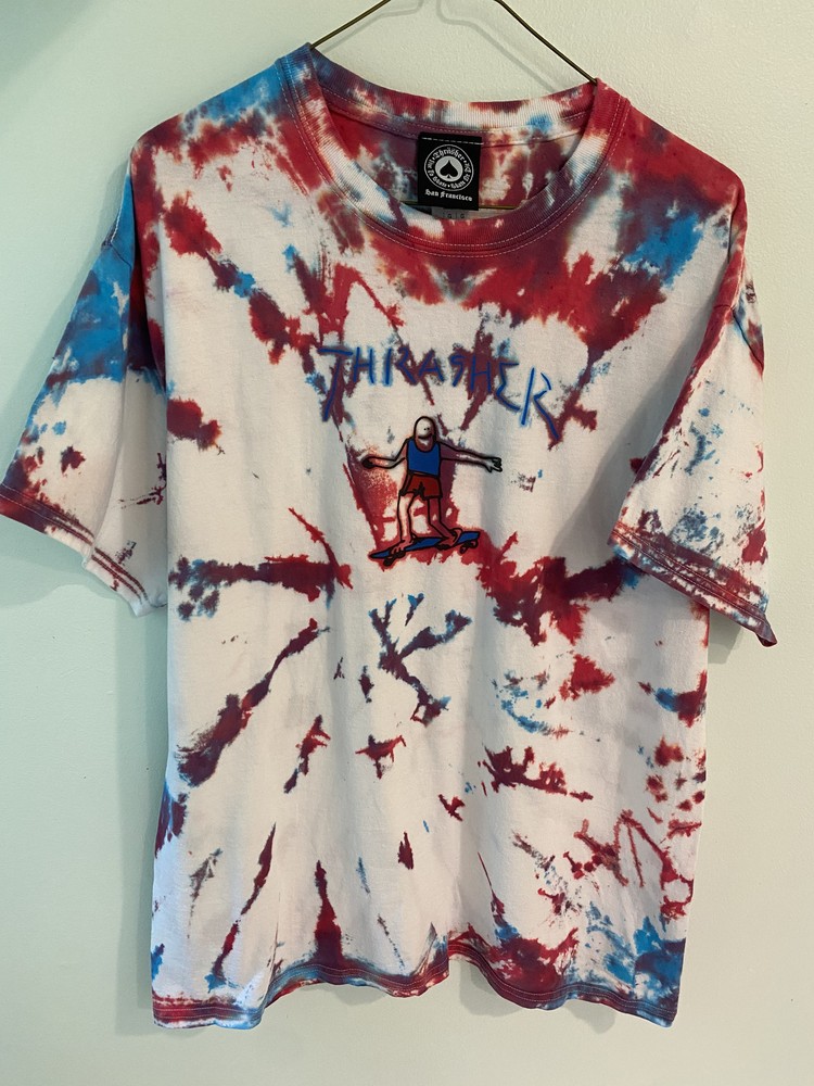 THRASHER Skateboard Magazine Gray Tie Dye Skate Graphic Logo T-Shirt Mens L