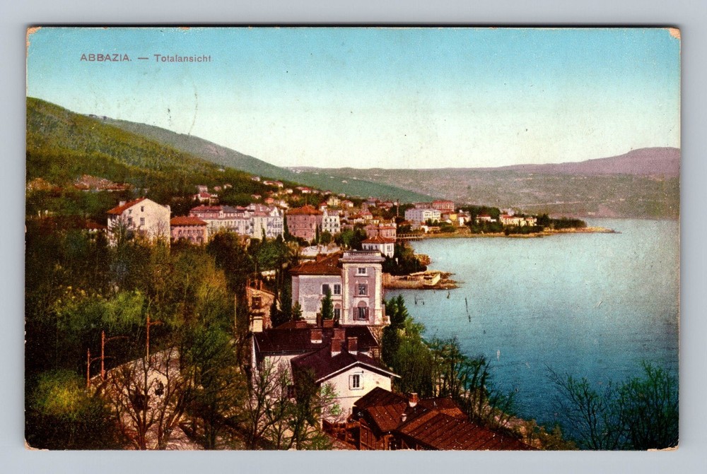 Croatia- Abbazia Seaside Panoramic View Standard Souvenir Old Vintage Postcard