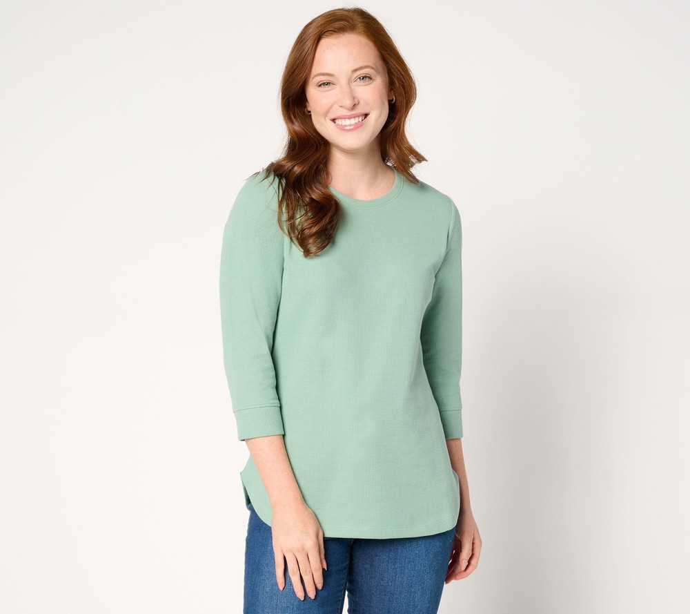 Spartina 449 Women's Top Sz XL Denim & Co. Essentials Waffle Round Green A671831