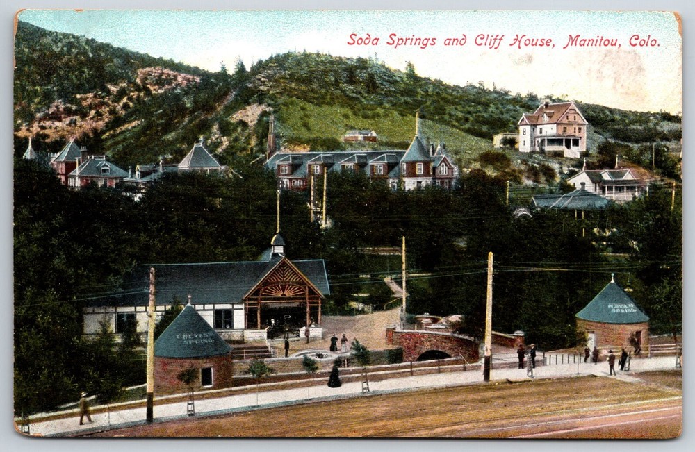 Manitou Colorado~Soda Springs & Cliff House Bldg Birds Eye View~Vintage Postcard