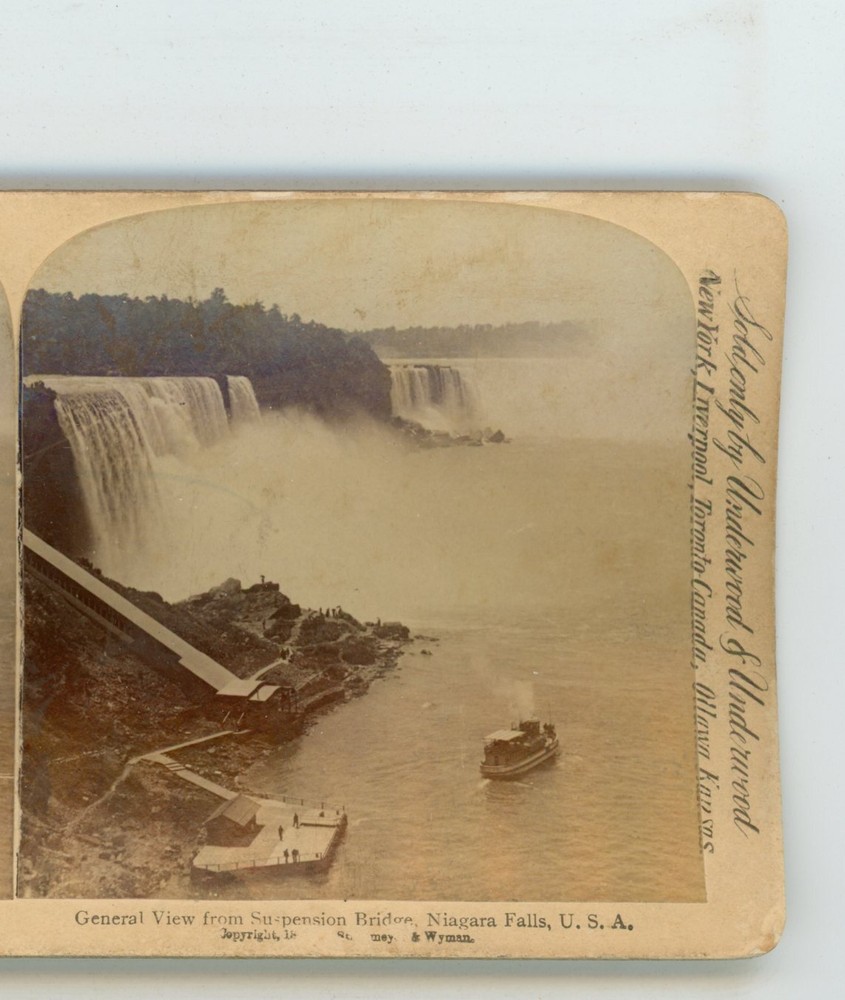 Maid of the Mist View from Suspension Bridge Niagara Falls Underwood Stereoview