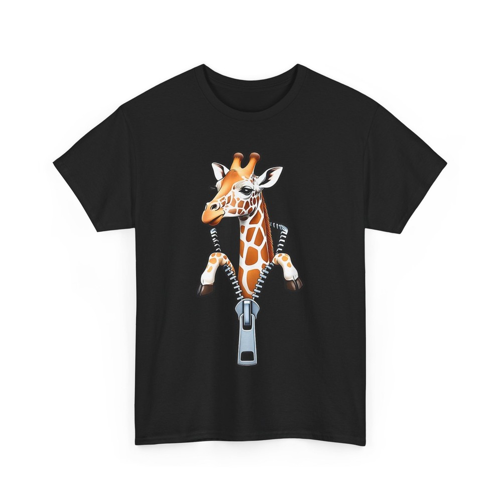 Cute Giraffe Emerging from A Zipper Funny Animal Design T-Shirt