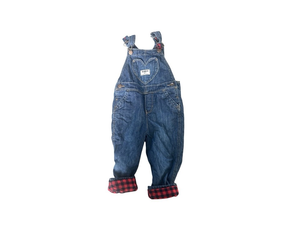 Vintage Osh Kosh Girls Overalls 2T Buffalo Plaid Vest Bak ~Heart Pocket