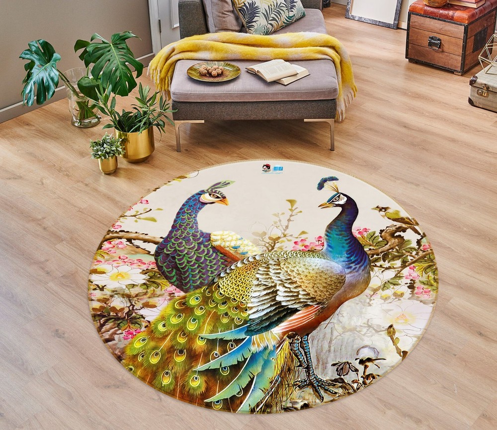 3D Painting Peacocks O514 Game Rug Mat Round Elegant Photo Carpet Mat Eve 2023