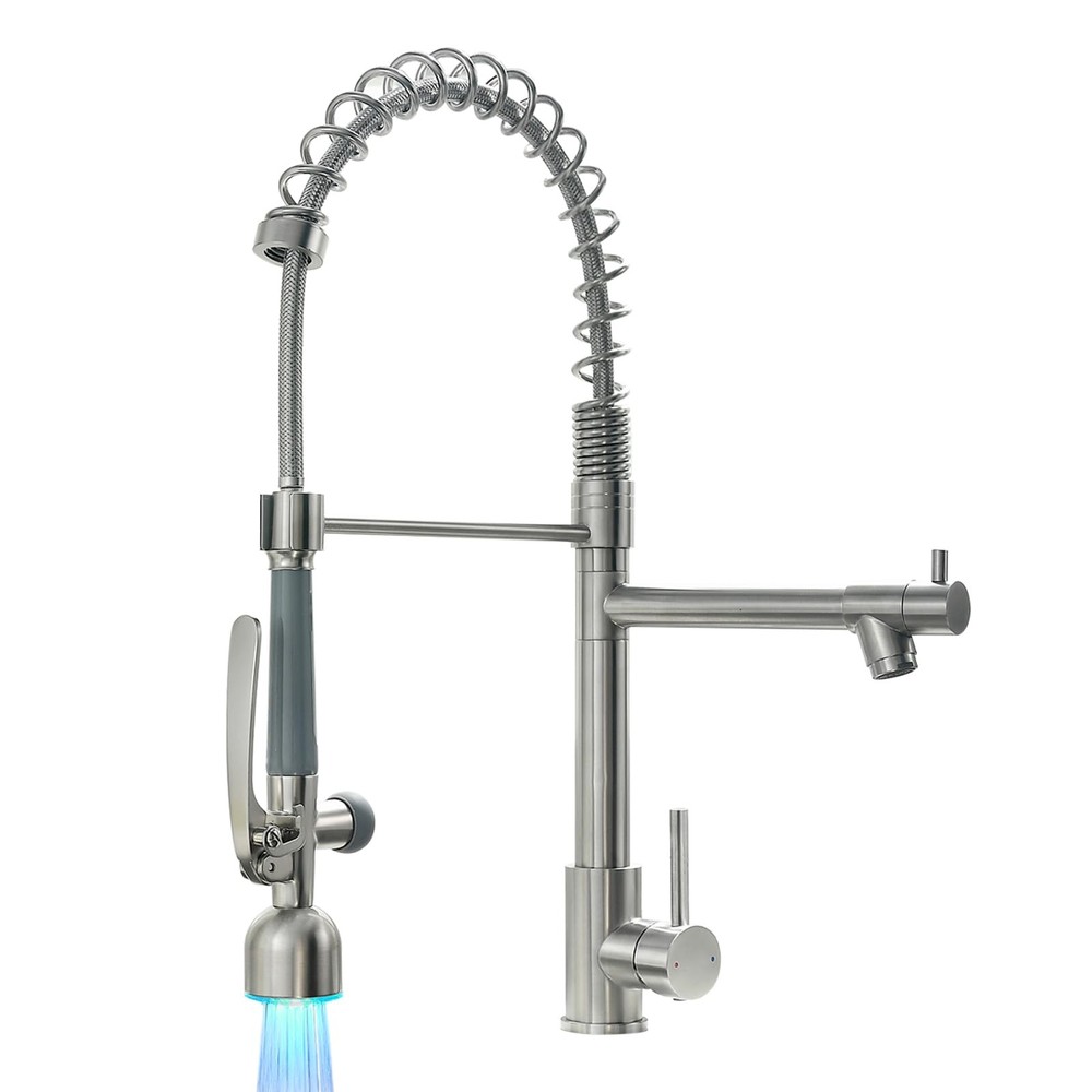 Brushed Nickel Commercial Single Handle Pull Down Sprayer Kitchen Faucet Kit