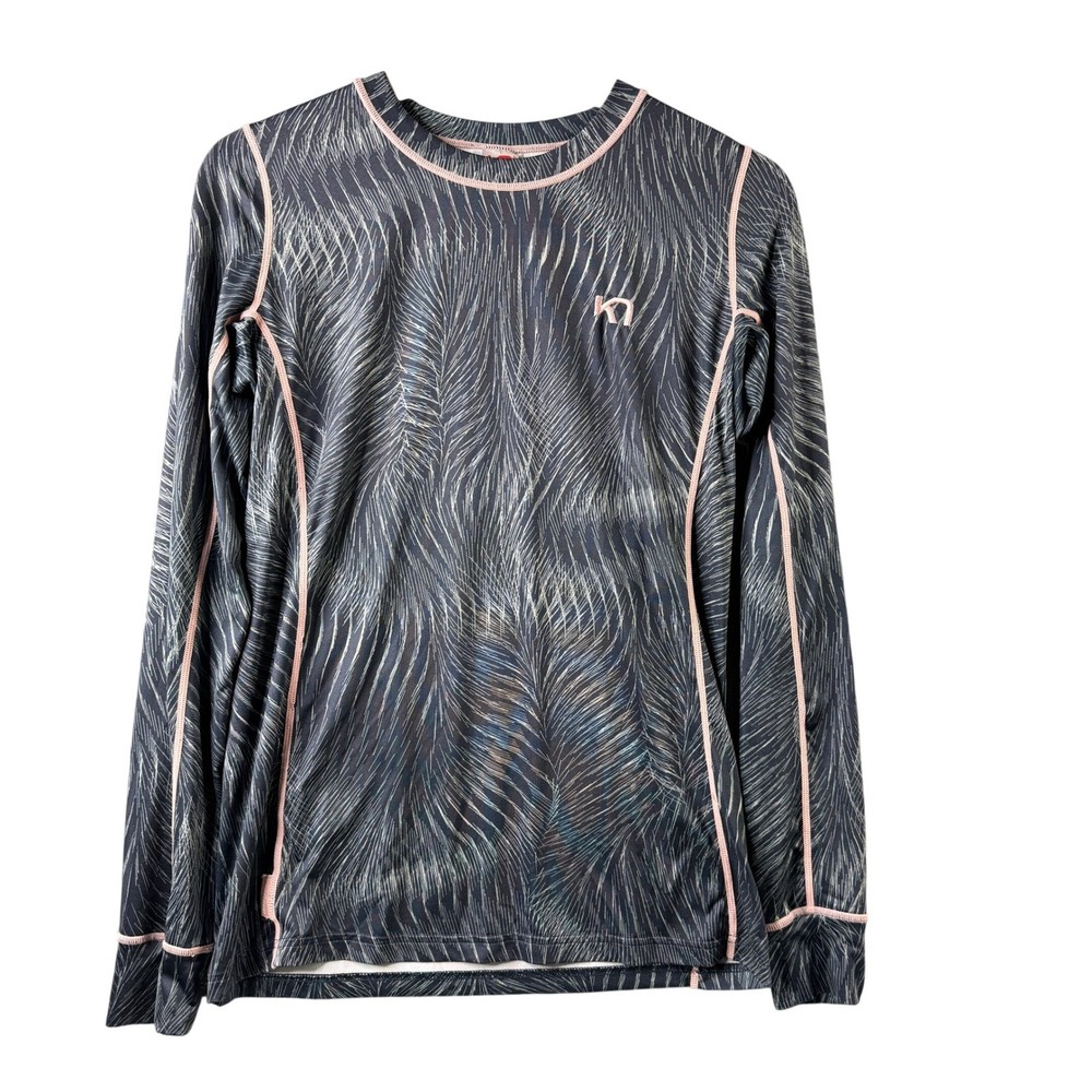 Kari Traa Womens Gray Pink Abstract Graphic Long Sleeve Base Layer Top Size M-image