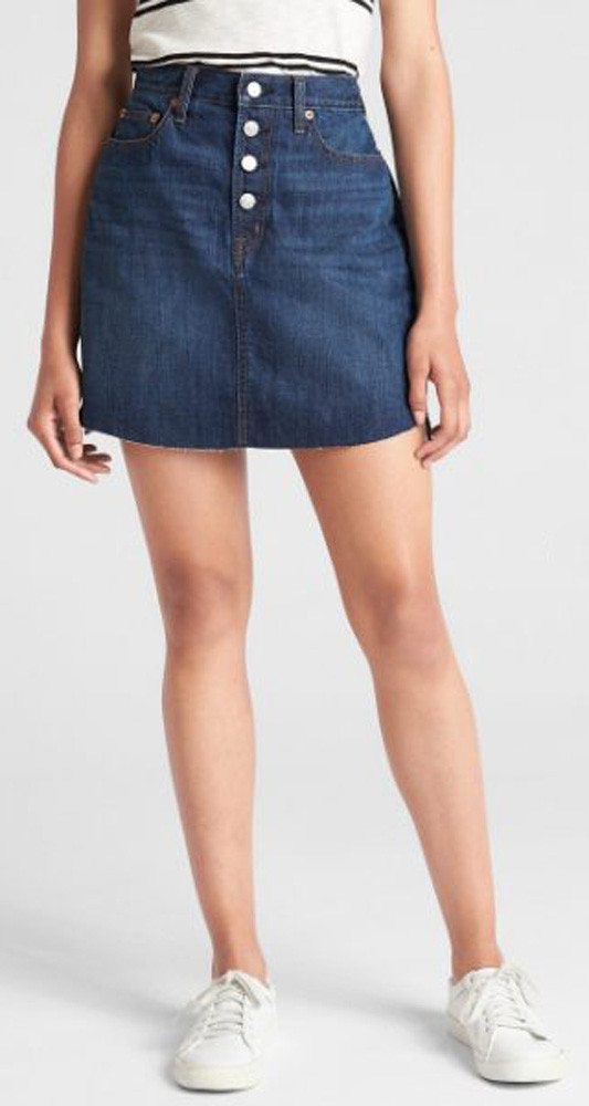 Gap Blue Denim Button Front Raw Hem Mini Skirt 31 / 12 NWT