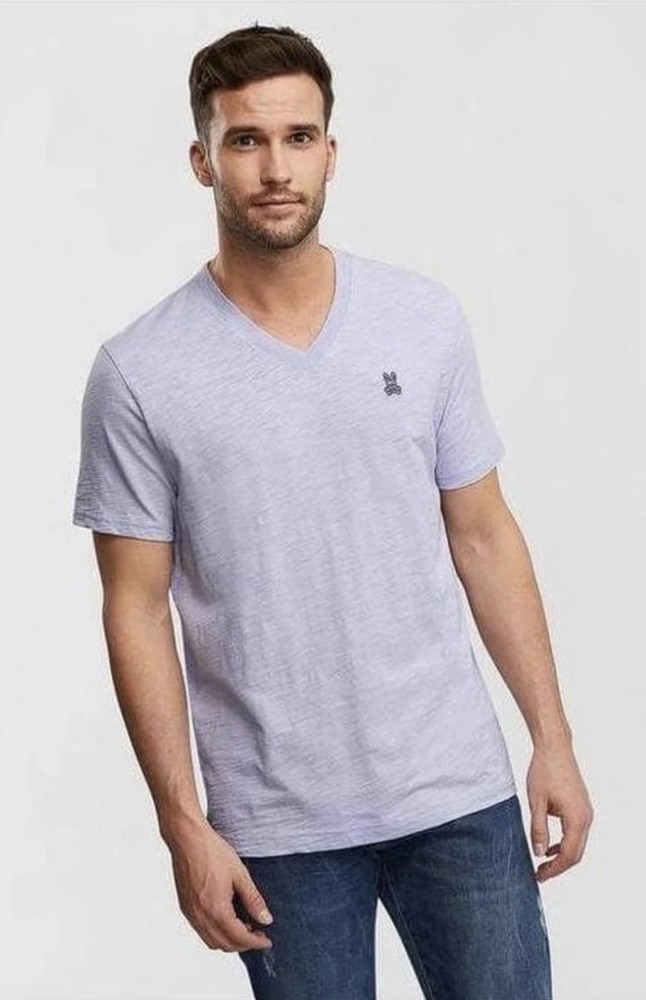 Psycho Bunny Men’s Purple Pima 100% Cotton V-Neck T-Shirt Size 5 (Large)