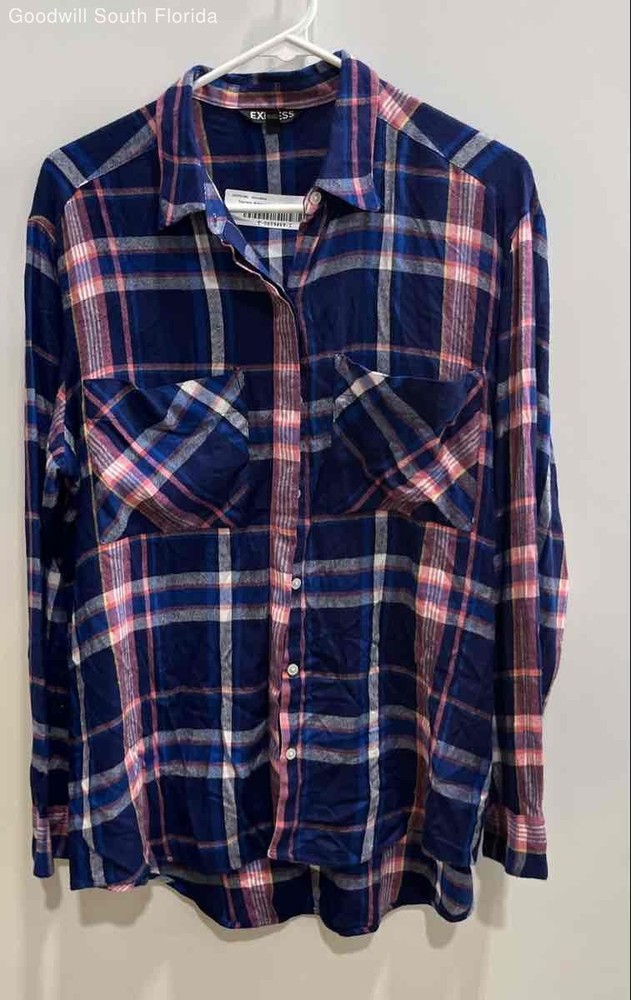 Express Womens Multicolor Plaid Long Sleeve Collared Pockets Button-Up Shirt M