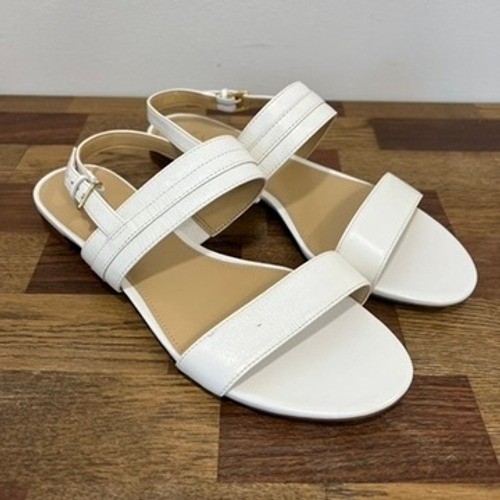 Talbots Womens Keri Slingback Leather Flats in Coastal Nautical White Size 8 New