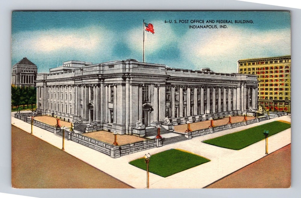 Indianapolis IN-Indiana, U.S. Post Office & Federal Building, Vintage Postcard