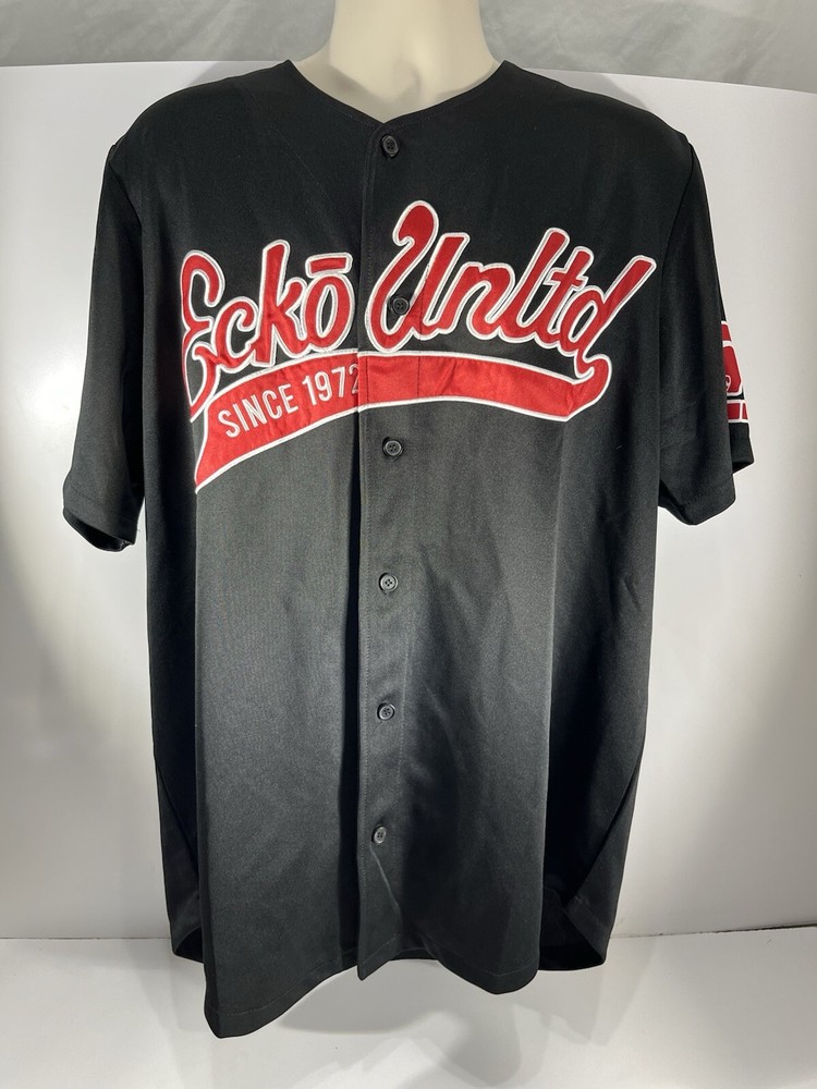 Ecko Unltd Baseball Jersey Men's 2XL Black Red Classic Logo Button Up