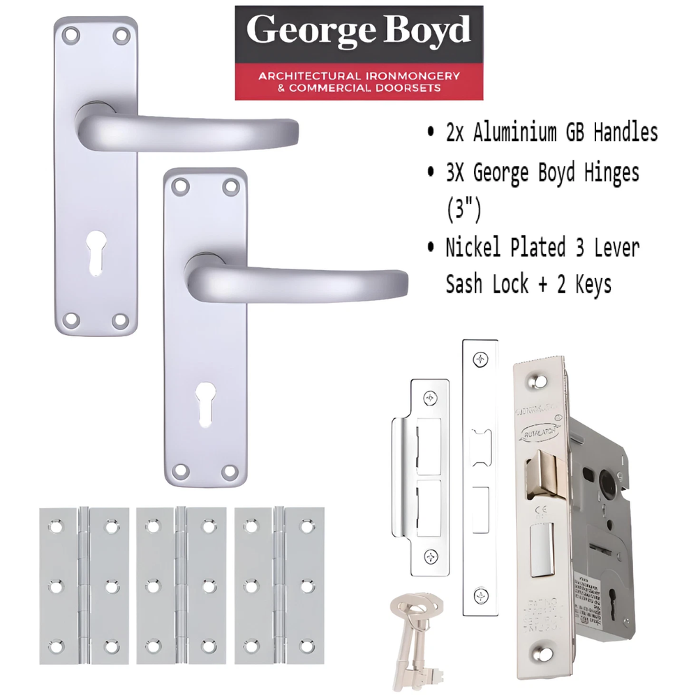 George Boyd Door Handles Aluminium Key Lock Door Handle Set + 2 Keys