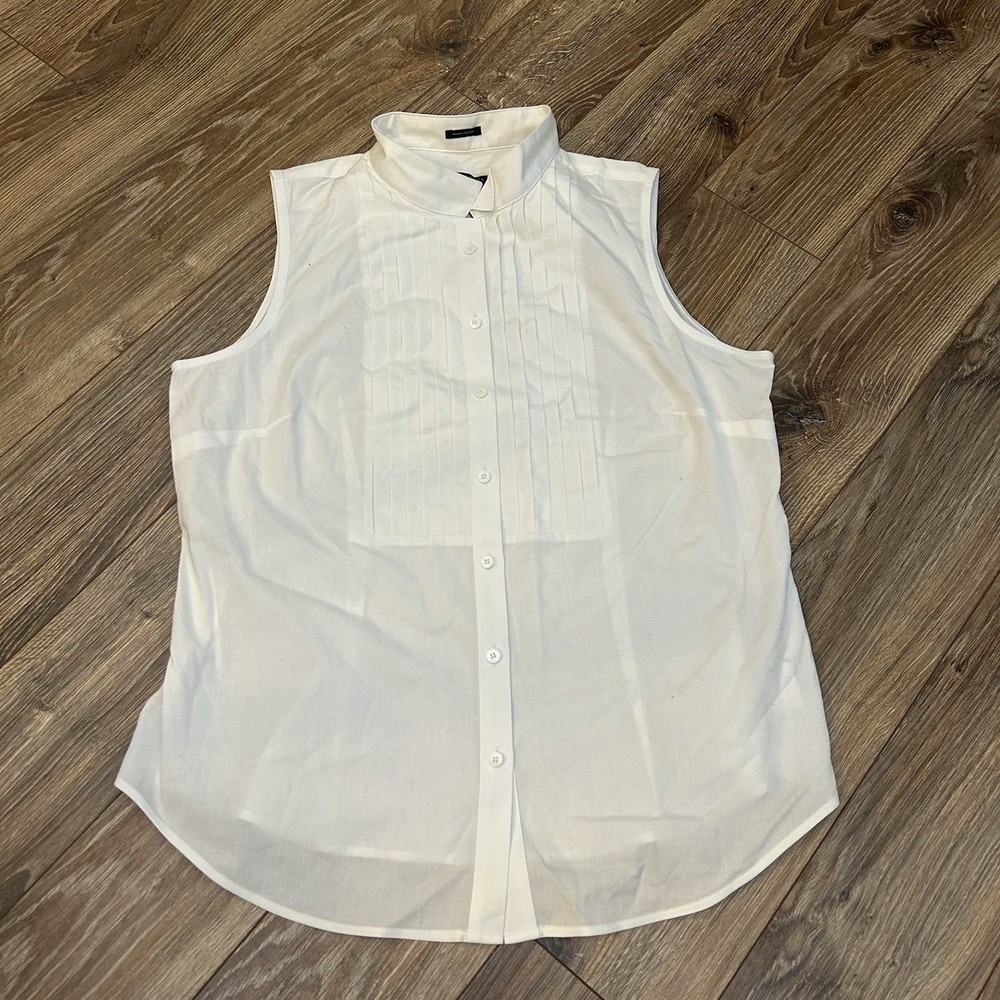 TALBOTS NWT $69 Non-Iron Solid White Sleeveless Shirt Top Size 1 0 Petite