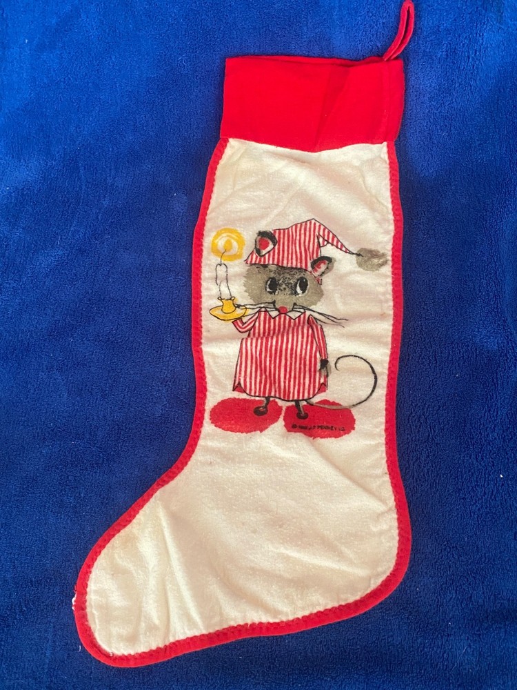 Vintage 1966 J C Penney Rare Felt Sanat Mouse Christmas Stocking Mid Century