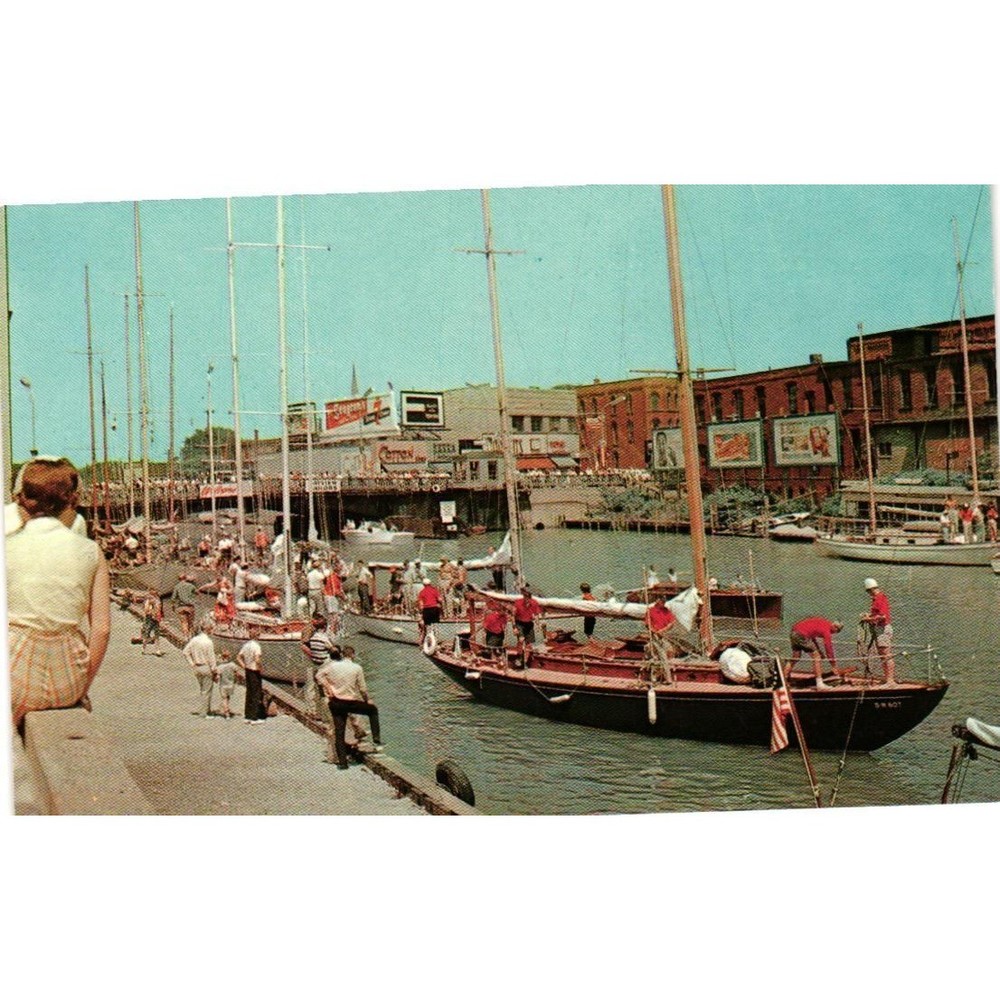 Vintage Sailboats Black River Harbor Port Huron Michigan Mackinac Race Postcard