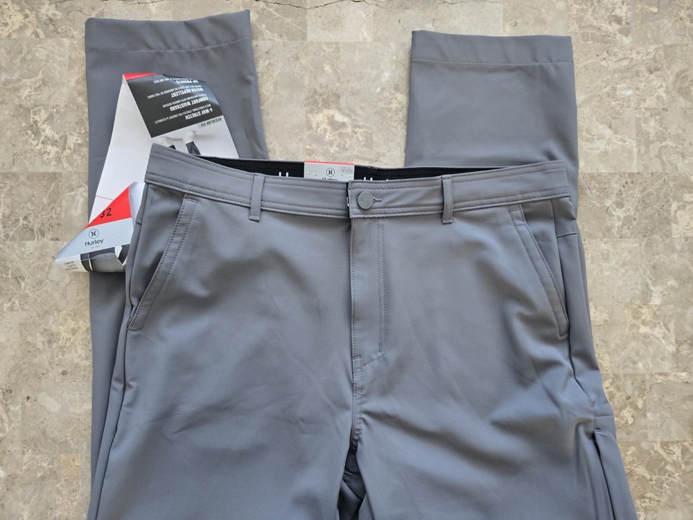 NEW! Hurley Dri-fit Stretch Pants Gray Performance Golf Chino Mens 34x32