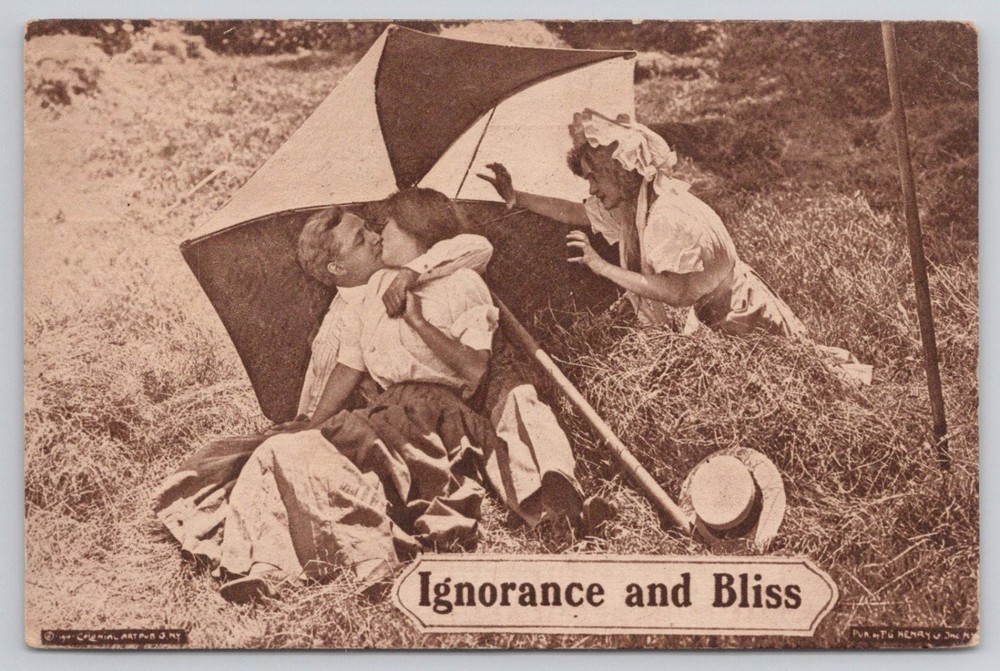 1914 Ignorance and Bliss Humorous Postcard - Couple Kissing, Erdenheim PA