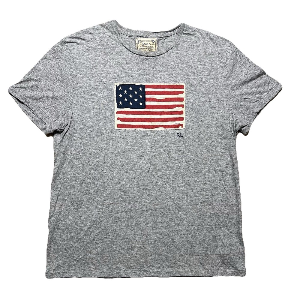 Ralph Lauren Shirt XL USA Flag Applique Denim Goods Slim Fit Tee