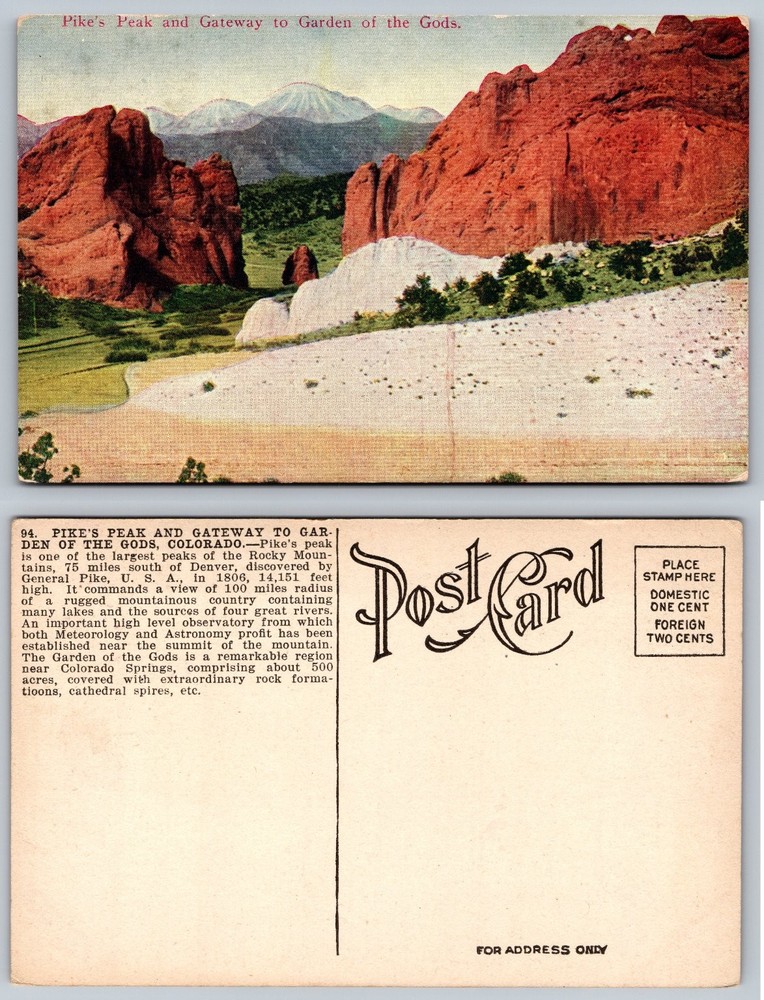 Pikes Peak Gateway to Garden of the Gods Colorado Springs CO Postcard