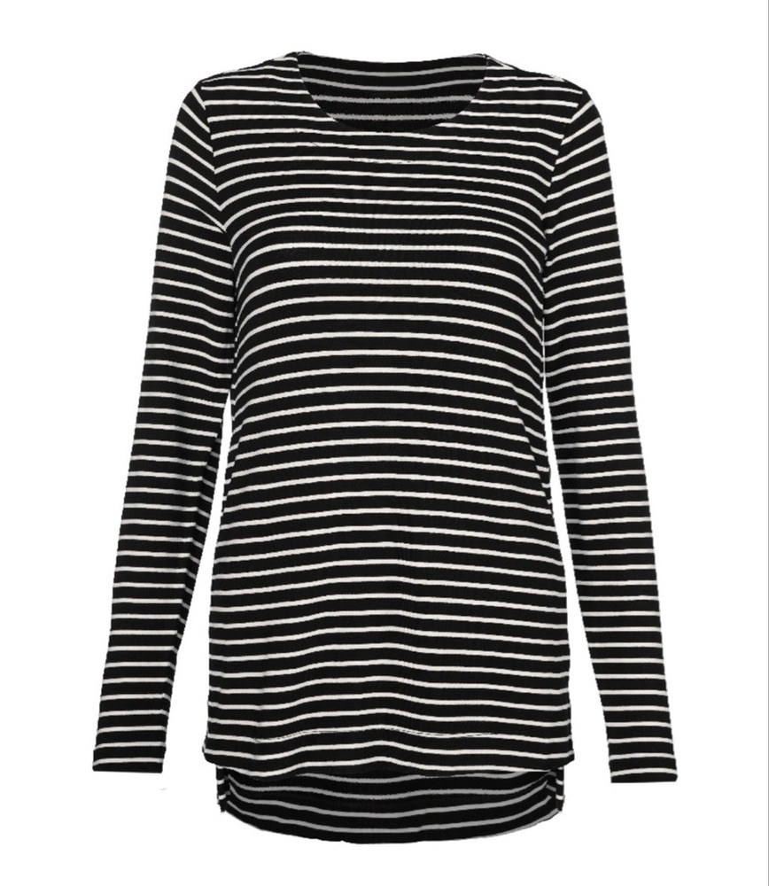 CAbi Side Snap Tee #6332 Black and White Stripe Size L EUC