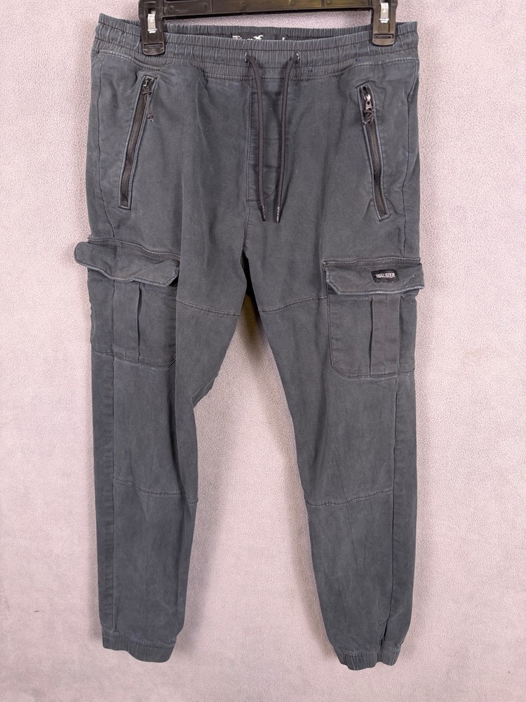 Hollister Mens Skinny Jogger Pants Small 29x27 Faded Black Advanced Drawstring
