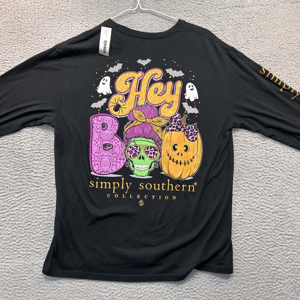Halloween T-Shirt Womens  Size Medium Tee Shirt Simply Southern Boo Crew Skull