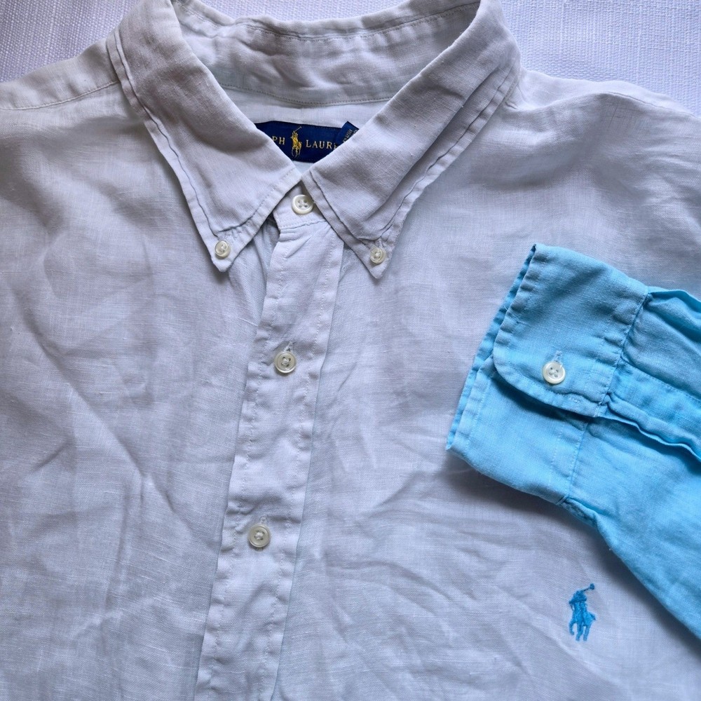 Ralph Lauren Mens 3XB Big Linen Button Down Shirt Light Blue Ombre Long Sleeve