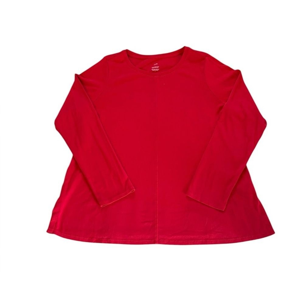 J Jill Long Sleeve Pima Crew Neck Tee Shirt Red Womens Size Large