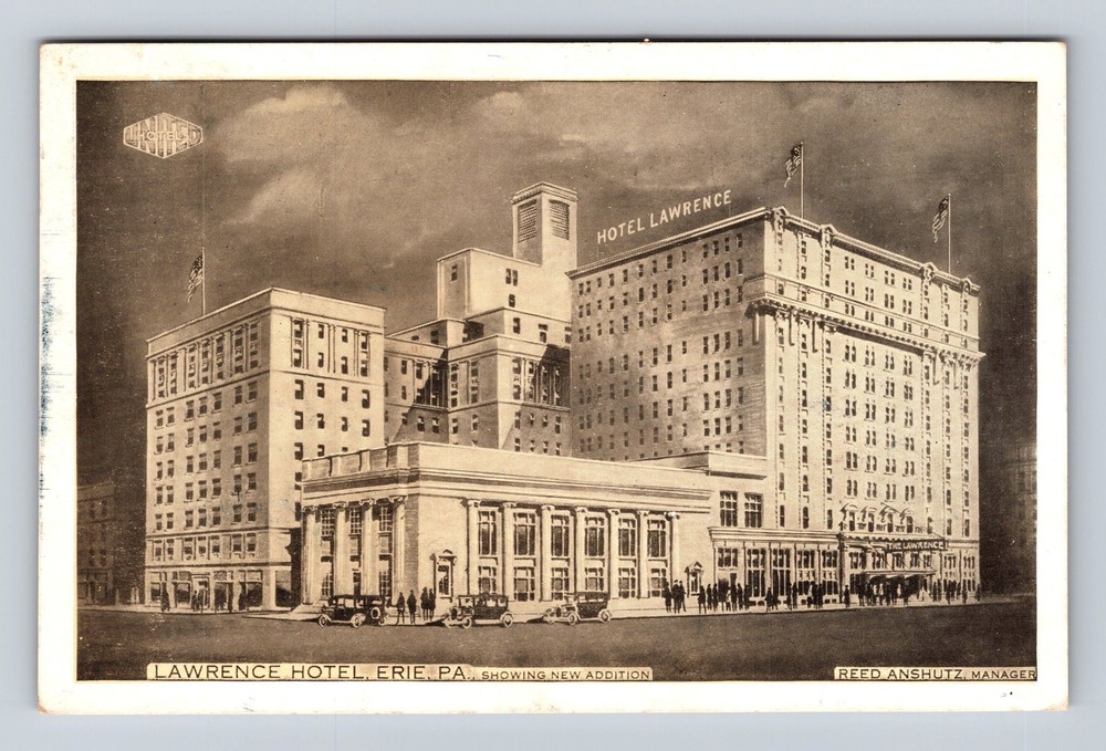Erie PA-Pennsylvania Lawrence Hotel Vintage c1945 Postcard