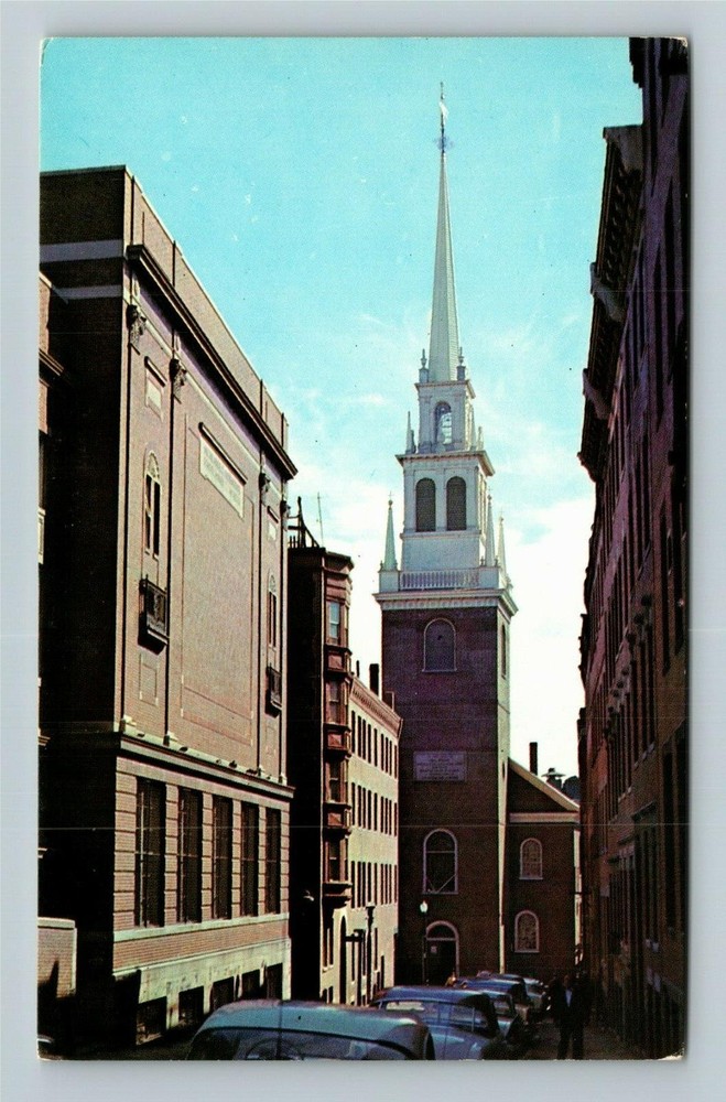 Boston MA-Massachusetts, Old North Church, Outside Cars Vintage Postcard