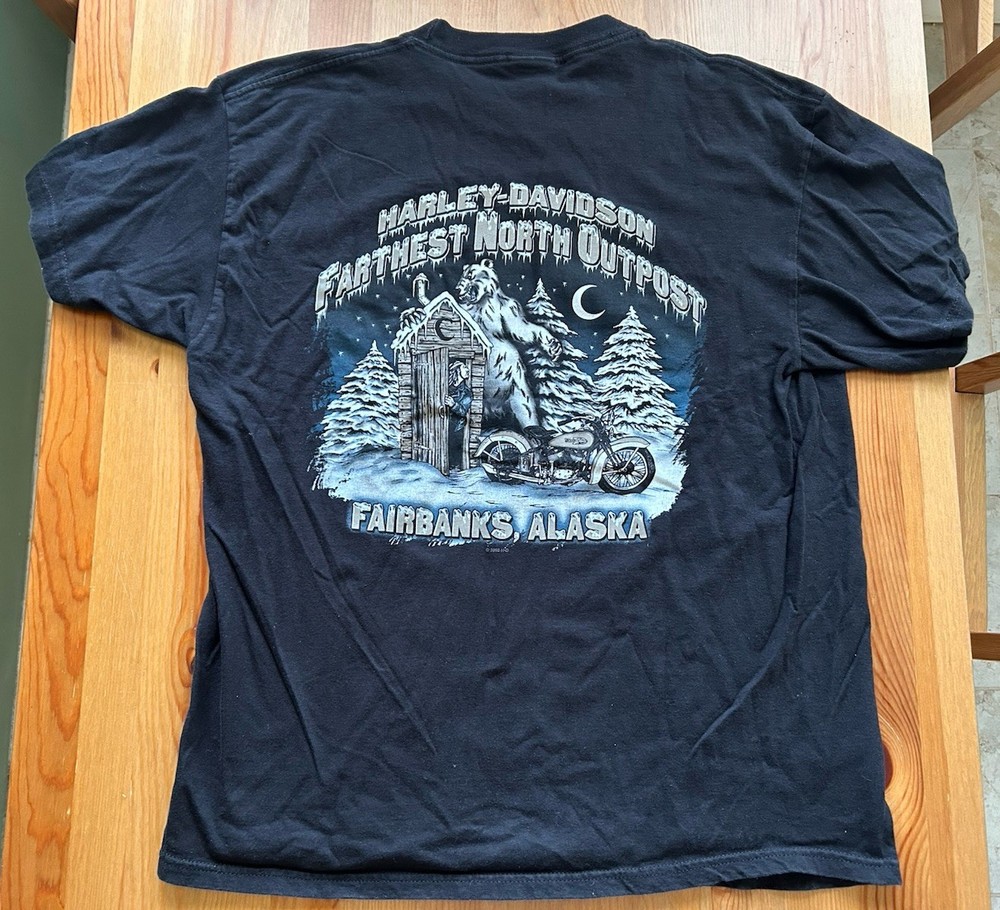 Harley Davidson T Shirt Men’s L Large Black Fairbanks Alaska Motorcycles