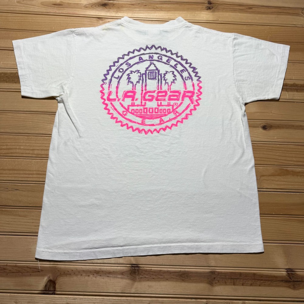 Vintage 80s Los Angeles Gear Neon Logo Sportswear Graphic T-Shirt USA - Medium