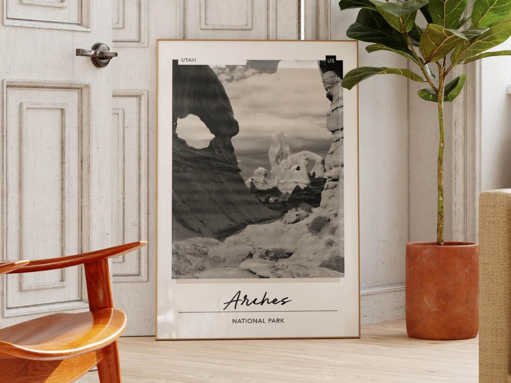 Arches National Park Poster Black And White Prints Utah Travel Decor Neutral