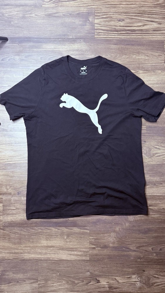 PUMA Men's Black Cotton Jersey Crew Neck Short Sleeve T-Shirt with Logo
