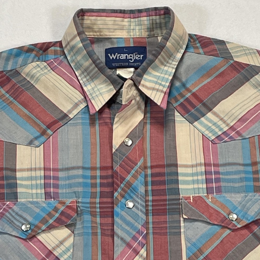 Wrangler Shirt Mens Large Multicolor Plaid Western Pearl Snap Long Sleeve Rodeo
